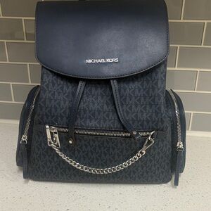 Michael Kors Dark Blue Backpack with Silver Chain
